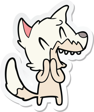 Bir insan tarafından çizilmiş gülen tilki çizgi filminin çıkartması.