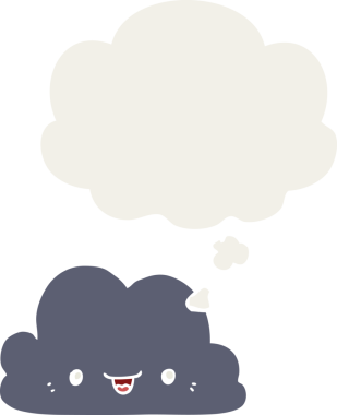 Düşünce baloncuğu olan sevimli çizgi film bulutu bir insan tarafından çizilmiş.