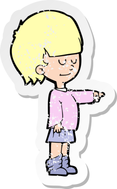 Bir insan tarafından çizilmiş karikatür kızına ait gerilimli bir çıkartma.