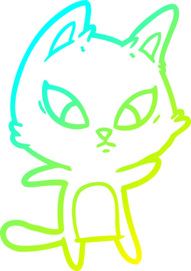 Bir insan tarafından çizilmiş kafası karışmış çizgi film kedisinin soğuk gradyan çizgisi.