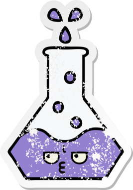 Bir insan tarafından çizilmiş sevimli bir bilim şişesinin sıkıntılı çıkartması.