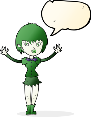 Bir insan tarafından çizilmiş konuşma balonu olan vampir kız.