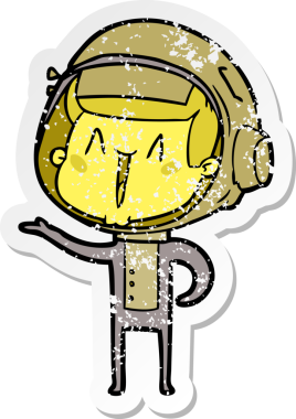 Bir insan tarafından çizilmiş mutlu bir astronotun sıkıntılı çıkartması.