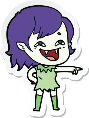 Bir insan tarafından çizilmiş, gülen vampir bir kızın çıkartması.