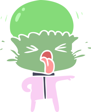 Bir insan tarafından çizilmiş garip düz renkli çizgi film uzaylıları.