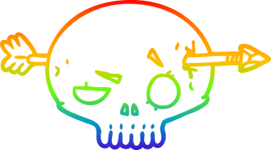 gökkuşağı gradyan çizgi çizimi bir insan tarafından çizilmiş bir ok tarafından fırlatılmış bir kafatası