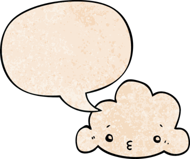 Bir insan tarafından çizilmiş geçmişe dönük konuşma baloncuklu şirin çizgi film bulutu.