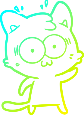 Bir çizgi filmin soğuk gradyan çizimi bir insan tarafından çizilmiş sürpriz bir kedi.