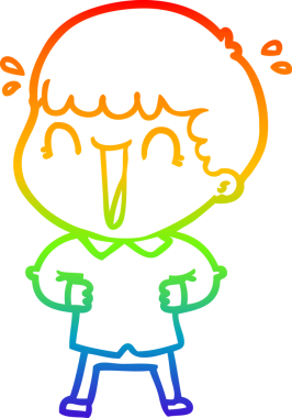 Gökkuşağı gradyan çizgisi bir insan tarafından çizilmiş gülen bir karikatür adamın çizimi