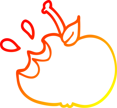 Bir insan tarafından çizilmiş sulu, ısırılmış bir elmanın sıcak çizgi çizimi.