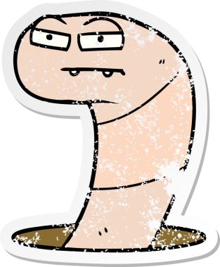 Bir insan tarafından çizilmiş karikatür solucanının sıkıntılı çıkartması.