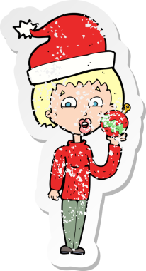 Bir insan tarafından çizilmiş Noel 'e hazır bir karikatür kadının gerilmiş çıkartması.