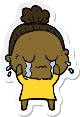 Bir insan tarafından çizilmiş, ağlayan yaşlı bir kadının çıkartması.