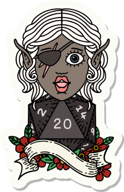 Bir insan tarafından çizilmiş 20 zarlı bir elf hırsızının çıkartması.