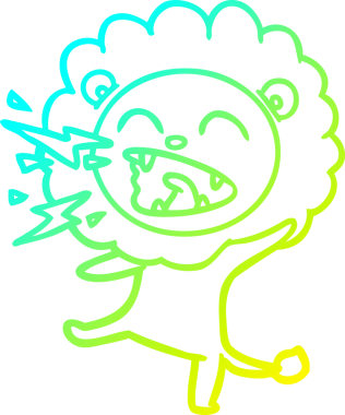 Bir insan tarafından çizilen kükreyen aslanın soğuk çizgi çizimi.