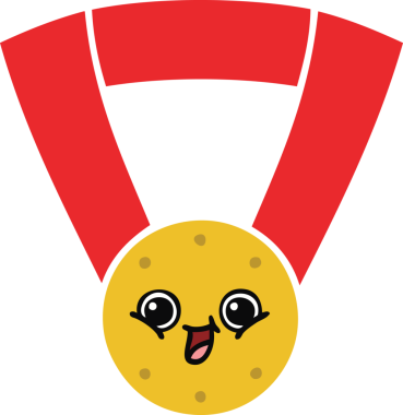 Bir insan tarafından çizilmiş altın madalyanın düz renkli retro karikatürü