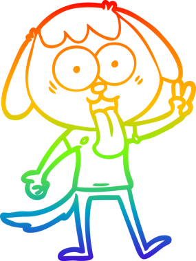 Gökkuşağı gradyan çizimi. Bir insan tarafından çizilmiş şirin bir köpek çizimi.