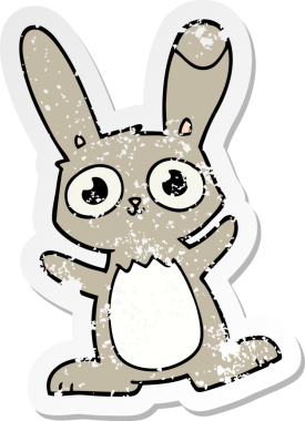 Bir insan tarafından çizilmiş şirin bir tavşanın sıkıntılı çıkartması.