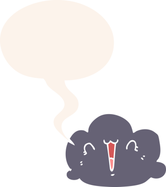 Bir insan tarafından çizilmiş eski moda konuşma baloncuklu mutlu bulut karikatürü