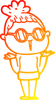 Bir insan tarafından çizilmiş gözlüklü, omuz silken bir karikatür çizimi.