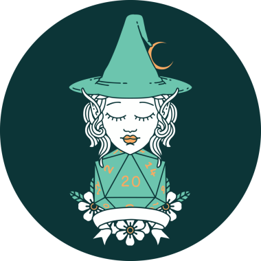 Bir insan tarafından çizilmiş doğal yirmilik zarlı elf büyüsü ikonu.