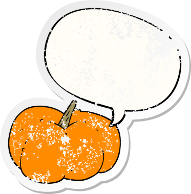 Konuşan balkabağı kabağı bir insan tarafından çizilmiş sıkıntılı eski bir çıkartma.