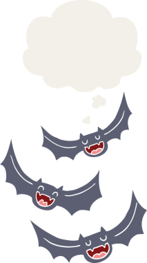 Düşünce baloncuğu olan vampir yarasalar insan tarafından çizilmiş.