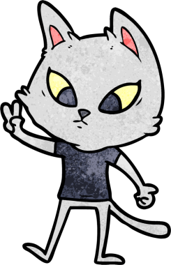 Bir insan tarafından çizilmiş kafası karışmış çizgi film kedisi.