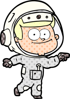 Bir insan tarafından çizilmiş mutlu astronot çizgi filmi.