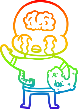 Gökkuşağı gradyan çizimi Bir çizgi film büyük beyin uzaylı ağlayan ve bir insan tarafından çizilen el sallayarak veda