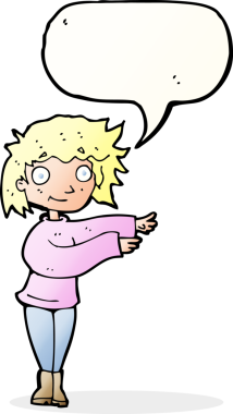 Bir insan tarafından çizilmiş konuşma balonu olan çizgi film dansçısı kadın.