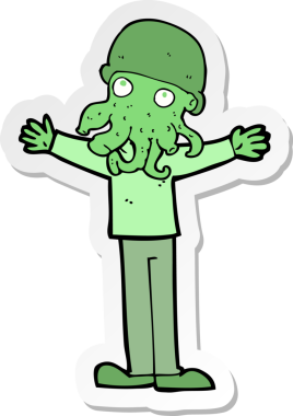 Bir insan tarafından çizilmiş uzaylı mürekkep balığı suratlı adamın çıkartması.