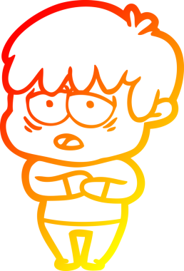 Bir insan tarafından çizilmiş, bitkin bir çocuğun sıcak çizgi çizimi.