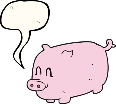 Bir insan tarafından çizilmiş serbest konuşma balonu çizgi film domuzu.