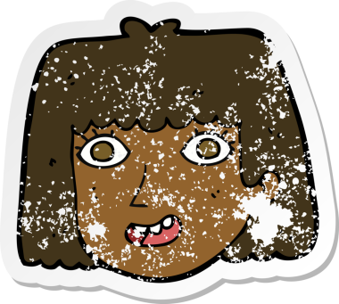 Bir insan tarafından çizilmiş mutlu kadın yüzü karikatürünün gerilimli retro yapıştırması