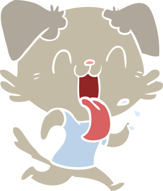 Bir insan tarafından çizilmiş düz renk çizgi film soluyan köpek.