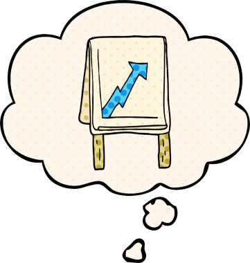 Bir insan tarafından çizilmiş, düşünce baloncuklu çizgi roman çizelgesi.