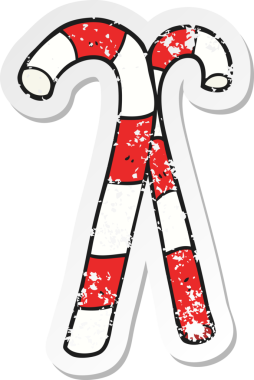 Bir insan tarafından çizilmiş karikatür şeker bastonunun gerilimli yapıştırması.