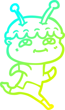 Bir insan tarafından çizilen, dost canlısı bir uzay adamının soğuk çizgi çizimi.