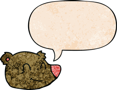 çizgi film mutlu ayı yüzü ile konuşma balonu retro doku bir insan tarafından çizilmiş