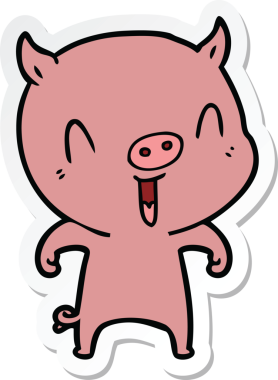 Bir insan tarafından çizilmiş mutlu çizgi film domuzu çıkartması.