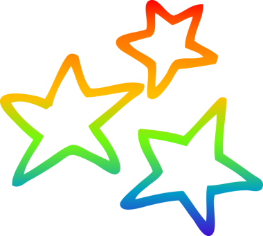 Gökkuşağı gradyan çizgi çizimi Bir insan tarafından çizilmiş sarı yıldızlar