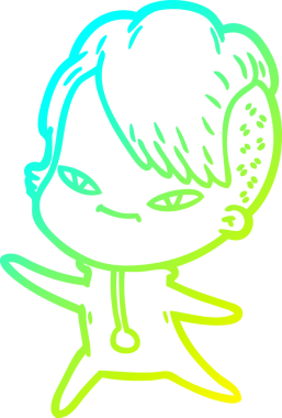 Hipster saç kesimi bir insan tarafından çizilmiş hoş bir çizgi film kızı çizimi.