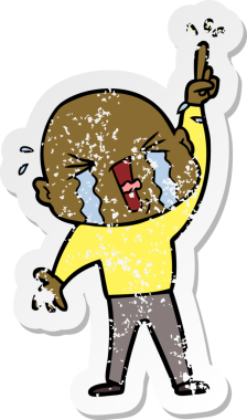 Bir insan tarafından çizilmiş ağlayan kel bir adamın sıkıntılı çıkartması.