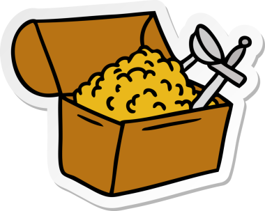 Bir insan tarafından çizilmiş hazine sandığının el çizimi karikatürü.