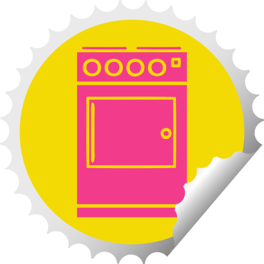 Bir insan tarafından çizilmiş fırın ve fırının dairesel soyma etiketi.