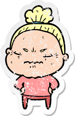 Bir insan tarafından çizilmiş, sıkıntılı bir karikatür çıkartması.