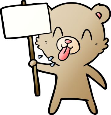 Bir insan tarafından çizilmiş protesto işareti olan kaba çizgi film ayısı.