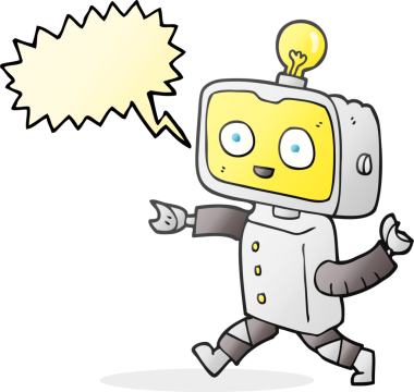 Bir insan tarafından çizilmiş serbest konuşma balonu karikatürü küçük robot.