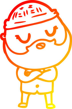 Bir insan tarafından çizilmiş sakallı bir çizgi film karakteri.